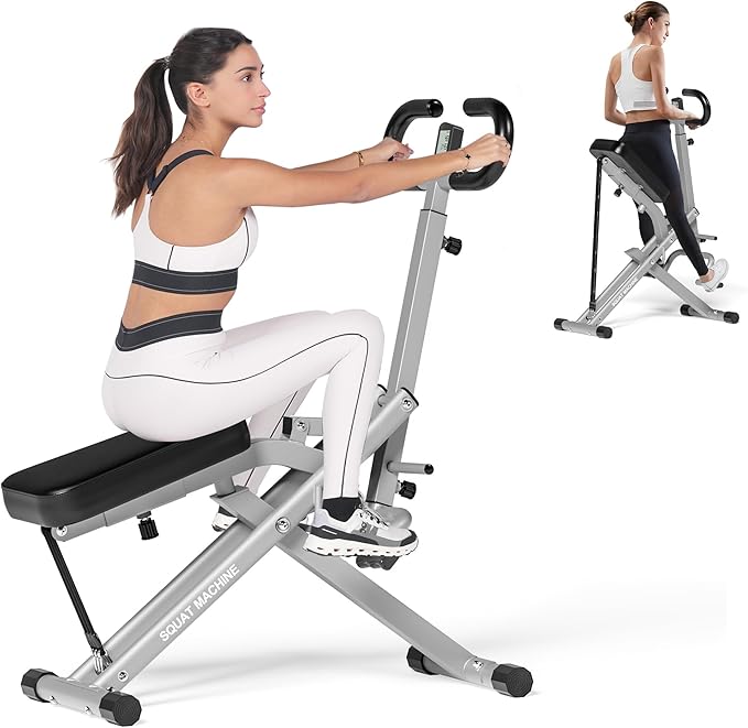 DlandHome Squat Machine, Squat Rowing Machine with Adjustable High-Strength Resistance Band for Home Gym, Foldable Leg Glute Trainer for Full Body 330lbs