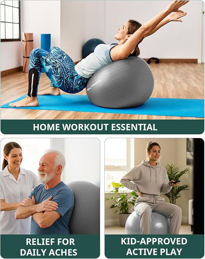 Trideer Exercise Ball Yoga Ball,Office Seating & Balance Ball Chair, Stability Ball for Pilates, Physical Therapy,Core Training & Balance Improvement & Stretching