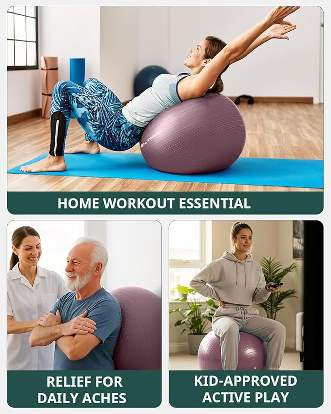Trideer Exercise Ball Yoga Ball,Office Seating & Balance Ball Chair, Stability Ball for Pilates, Physical Therapy,Core Training & Balance Improvement & Stretching