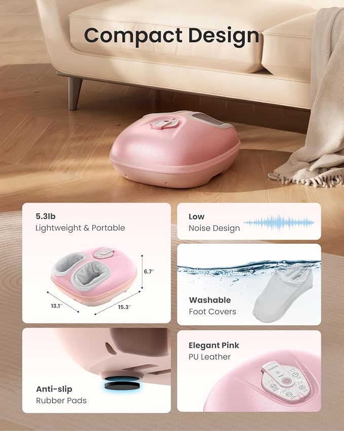 RENPHO Foot Massager Machine with Heat [2026 Upgraded], Shiatsu Foot Massager for Plantar Fasciitis, Birthday Gifts for Women Men, Cordless Control, Best Gifts for Women/Mom/Wife, Pink