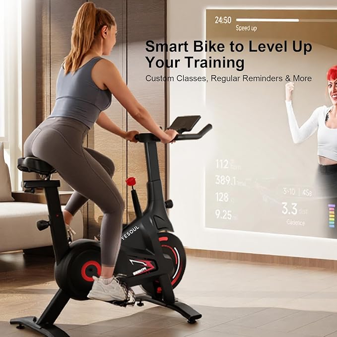 YESOUL Exercise Bike for Home – Stationary Bike with Stable Triangle Frame, Silent Magnetic Resistance, 300 lbs Capacity, Dual-Stage Drive & Alloy Flywheel, Smart APP with Scenic & Live Classes