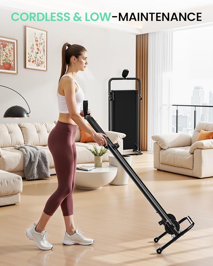 Non-Electric Treadmill with Dual Flywheel & Fixed Incline - Motorless Treadmill with LCD Monitor, Non-Slip Belt, Compact Foldable Design for Small Home/Gym Use, Soft Foam Grips for Walking/Jogging