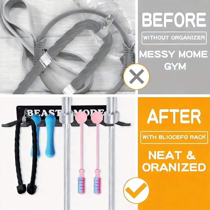 Gym Home Rack 8 Hook Heavy-Duty Wall-mounted Organizer Multi-Purpose Workout Gear Wall Hanger Storage for Resistance Bands Jump Ropes Lifting Belt Fitness Bands Barbells Carabiners Included