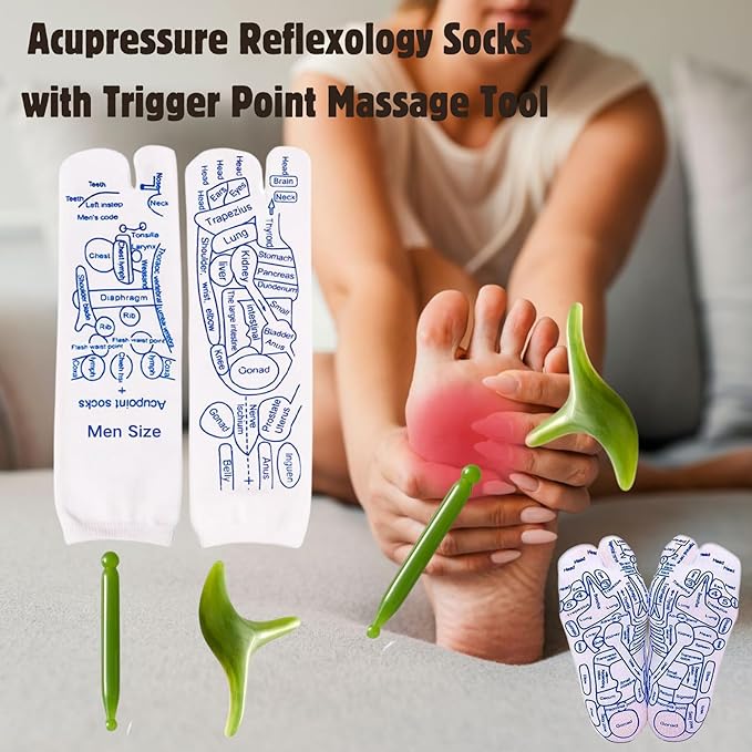 Reflexology Socks with Tools,2 Pair Reflexology Socks with Massage Tool for Men Women, Reflexology Chart Socks with Trigger Point Massage Tool, Foot Massage Socks and Acupressure Socks