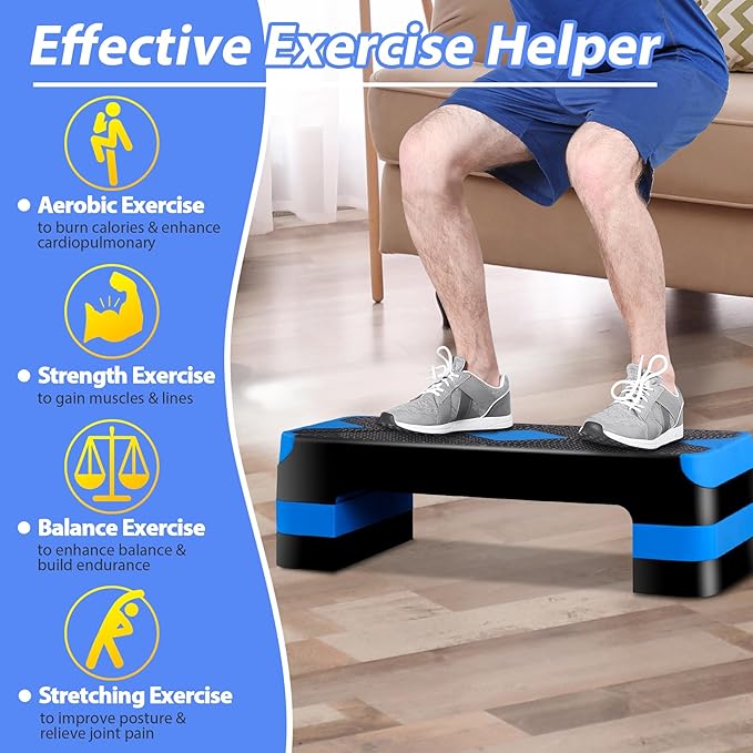 F2C 26.5 Inches Step Aerobics Stepper Platform with 3 Risers, Home Gym Workout Equipment, Fitness Exercise Equipment, Exercise Workout Stepper