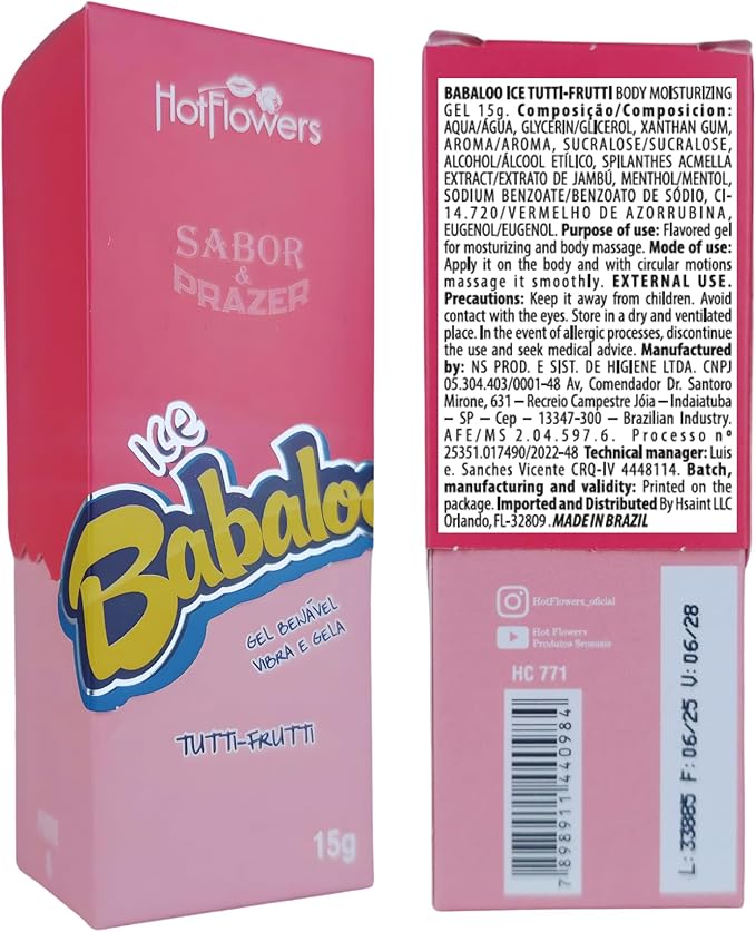 Hotflowers Babaloo Oral Ice Flavored Body Gel – Water-Based Cooling Massage Gel, Edible & Refreshing, Unisex Relaxation Formula – 15g Each (Tutti-Frutti)