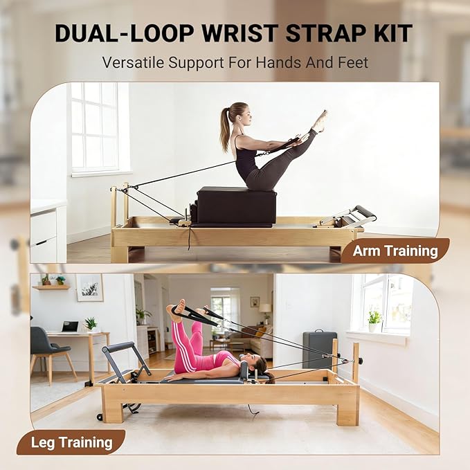 Padded Double Loop Kit for Balanced Body Pilates Reformer, Straps with D Rings for Studio, for Clinical, for Allegro 1 Pilates Reformers Equipment