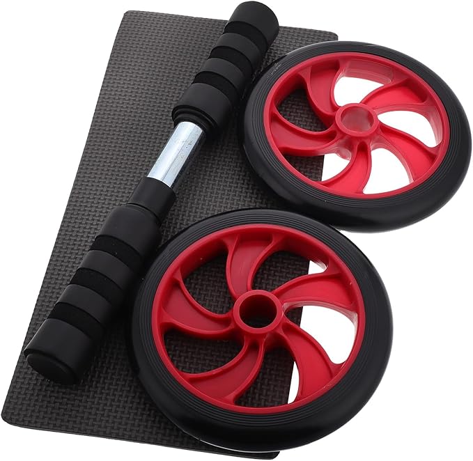 Red Silent Ab Roller Wheel for Home and Outdoor Core Workout, Quiet Abdominal Exercise Equipment with Sturdy Construction for Strengthening Abs and Stomach Muscles