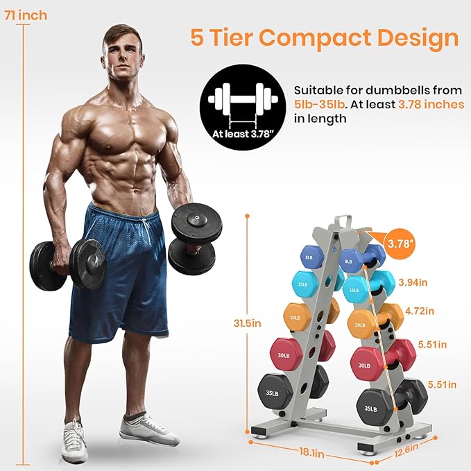 TomCare 6-Tier|5-Tier|4-Tier Dumbbell Rack Stand Only, Weight Rack for Home Gym Storage Stand for Weights Metal A-Frame Strength Training Dumbbell Holder with Handle (Dumbells not Included)