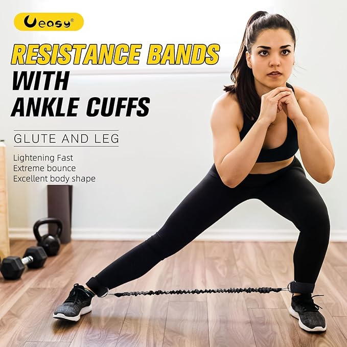 Vertical Jump Trainer Leg Strength Ankle Resistance Bands with Cuffs Workout Equipment for Fitness Basketball Volleyball Tennis Jumping Strength Training Equipment