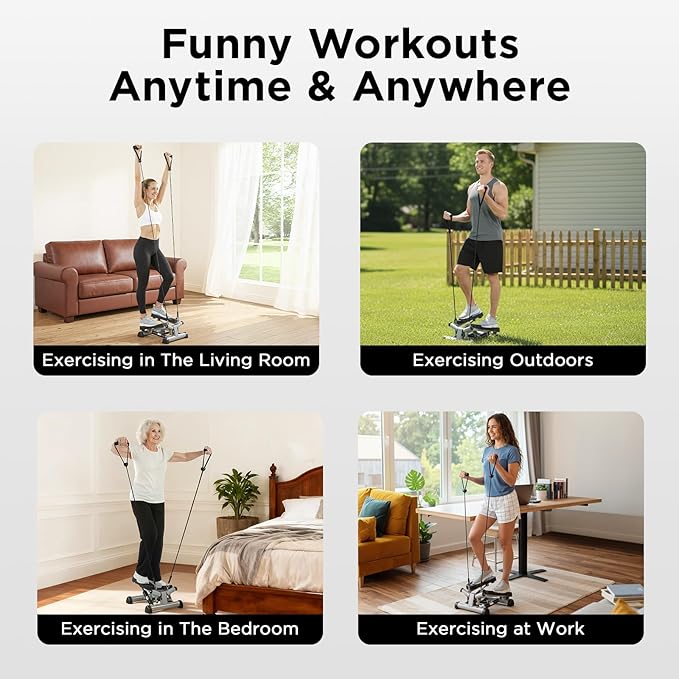 Efitment Mini Stepper Steppers for Exercise at Home Stair Step Cardio Thigh Master Workout Equipment Fitness Pedal Exerciser Non-Slip Pedals with Resistance Bands LCD Digital Monitor Climber