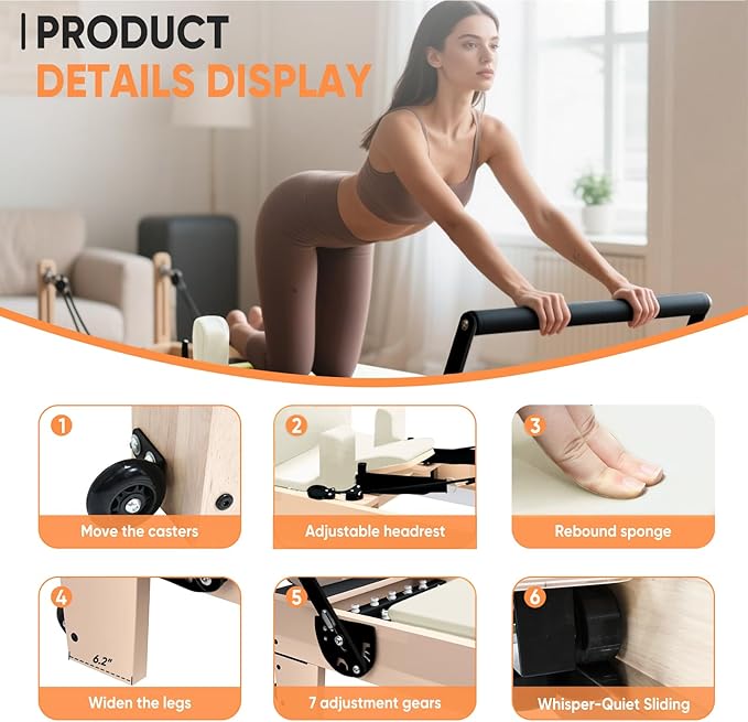 Professional Pilates Reformer Machine with Jumpboard, Reformer Box, and Foot Straps – Studio-Grade Pilates Equipment for Home Use, Adjustable Resistance & Smooth Glide System