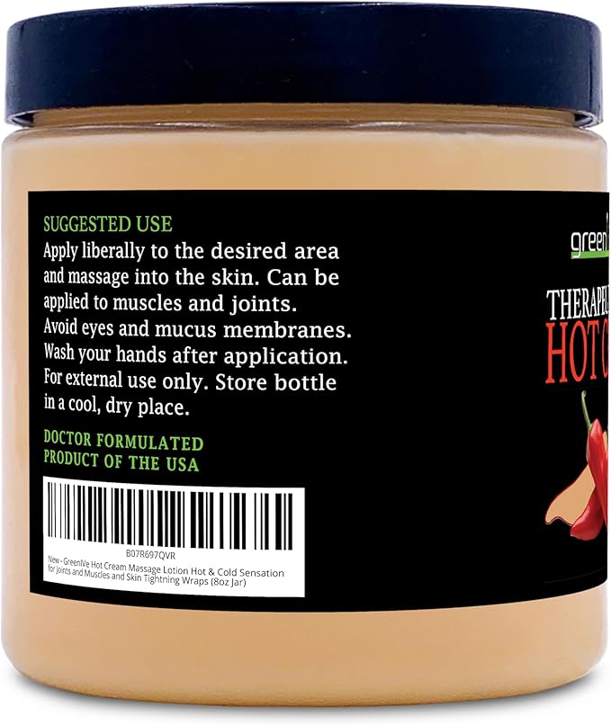 GreenIVe Hot Cream Massage Lotion Hot & Cold Sensation for Joints and Muscles and Skin Tightning Wraps (8oz Jar)