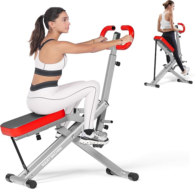 DlandHome Squat Machine, Squat Rowing Machine with Adjustable High-Strength Resistance Band for Home Gym, Foldable Leg Glute Trainer for Full Body 330lbs