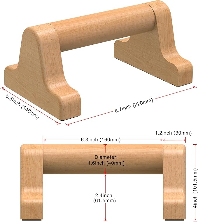 SELEWARE Wood push up bars Parallettes bars Anti-slip Handstand Bars for Calisthenics, Fitness, Floor workouts Solid Wood with Sturdy Metal Bracket, Support 600 lbs