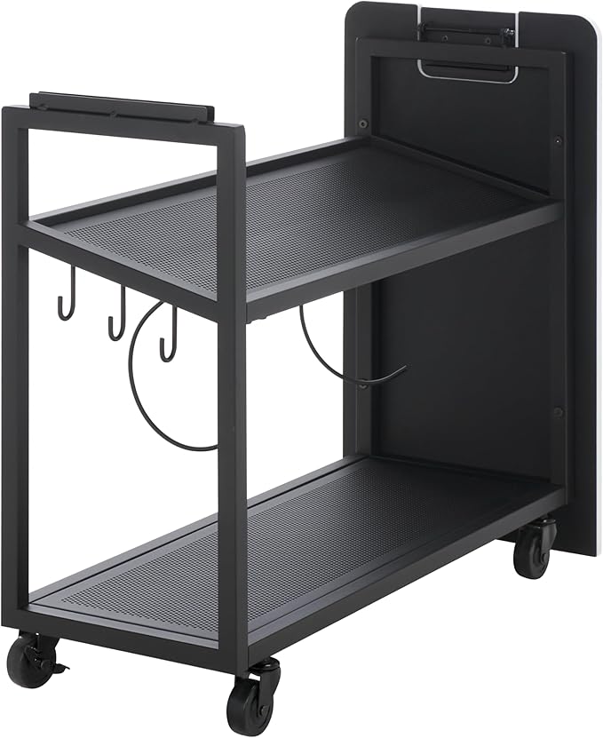SEI Furniture Sidekick Rolling Workout Equipment Rack – Hidden Weight Storage Organizer with Hooks & Shelves for Home Gym, Yoga Mat, Kettlebell, Dumbbells – White