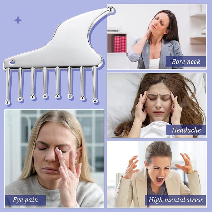 ideayard Multi-Functional Stainless Steel Scalp Massage Comb, Portable Guasha Scraping Comb Tool for Scalp, Facial, Shoulders, Legs & Arms, Ideal for Soothing Relief