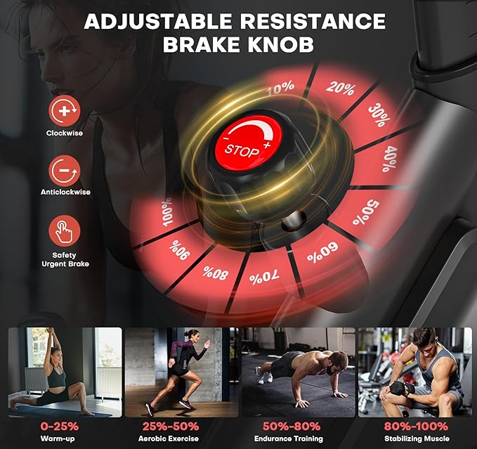 Exercise Bike, Magnetic Resistance Stationary Bikes for Home with App Compatible, Silent Indoor Cycling Bike with 350lbs Weight Capacity Comfortable Seat, Digital Monitor & Phone Mount