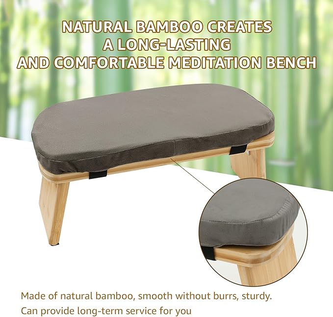 Meditation Bench, Ergonomic Design, Sustainable Bamboo with Folding Kneeling Meditation for The Perfect Posture Meditation Cushion, Meditation Stool, Prayer Bench, Meditation Chair, Yoga Stool (Grey)