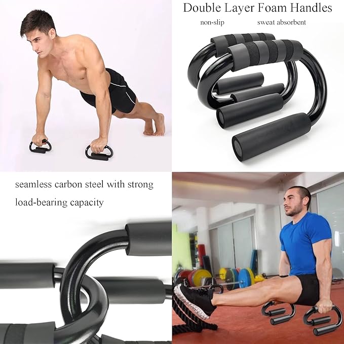 1 Pair S-Shaped Push Up Bars Non-Slip Push Up Stands Sweat Absorbent Foam Handles Floor Strength Training Equipment for Men Women Home Gym