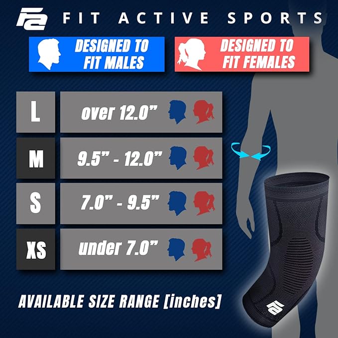 Fit Active Sports Elbow Arm Brace Compression Sleeve For Weight Lifting, Gym Workout, Golf, Tennis, Support for Men and Women