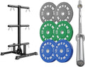 Weight Plate Tree Rack & Weight Set, Strength Training Plate Storage Stand and Barbell Holders for Home Gym, 1100 lb Weight Capacity, Fits Both 1" and 2" Bumper Plates