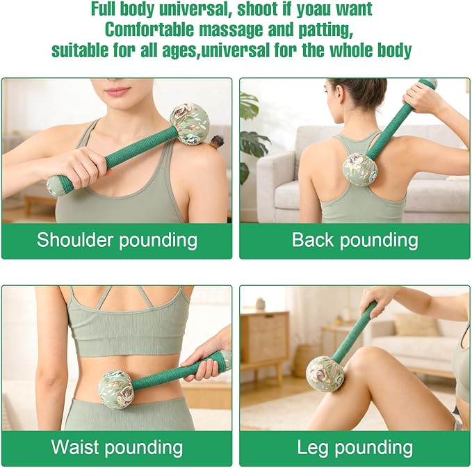 2PCS Long Size Lymphatic Drainage Hammer, Manual Body Massage Hammer, Anti Slip Longer Handheld Herbal Massage Hammer with Two Ends for Back Pain Relief (Light Green)