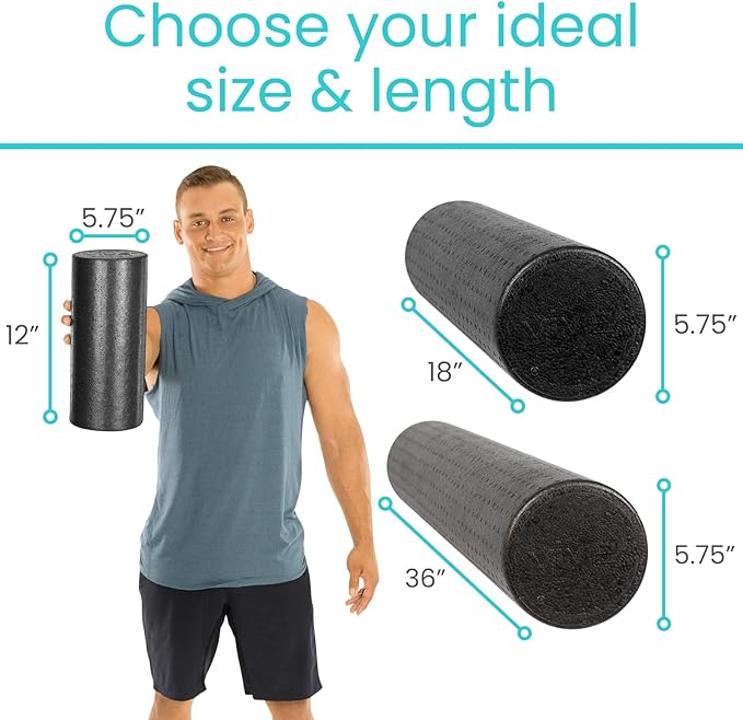 Vive High Density Foam Roller (12 inch) - Large Foam Roller for Exercise, Physical Therapy, Yoga, Pilates, Stretching - Pain Relief Massager for Trigger Point, Deep Muscle Massage, Myofascial Release