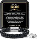 LUXEJEW Gifts for Men - Beaded Leather Bracelet 6mm Matte Agate Stone Bracelets for Men Dad Son Husband Boyfriend Grandpa Grandson Brother Uncle Nephew Adjustable Magnetic Clasp