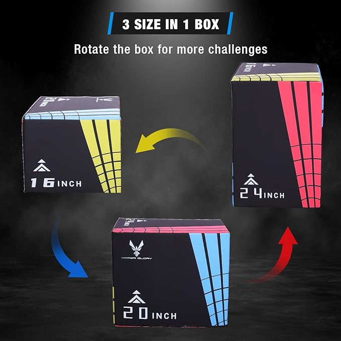 Modern-Depo 3 in 1 Plyometric Jump Box with High Density Foam | Fitness Plyo Box Jumps Height Adjustable 30/24/20, 24/20/16, 20/16/14, 1614/12 Inch for Home Gym, 440lb Weight Capacity