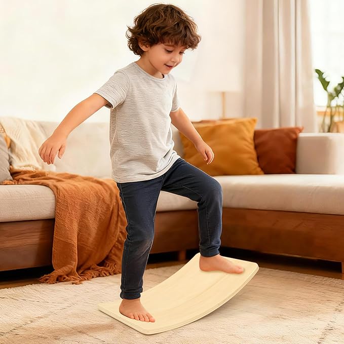 Gentle Monster Wobble Balance Board, Wooden Montessori Toy Rocker Board Natural Wood Kids Toddler Open Ended Learning Toy Yoga Curvy Board for Adult Office Classroom Christmas Gifts