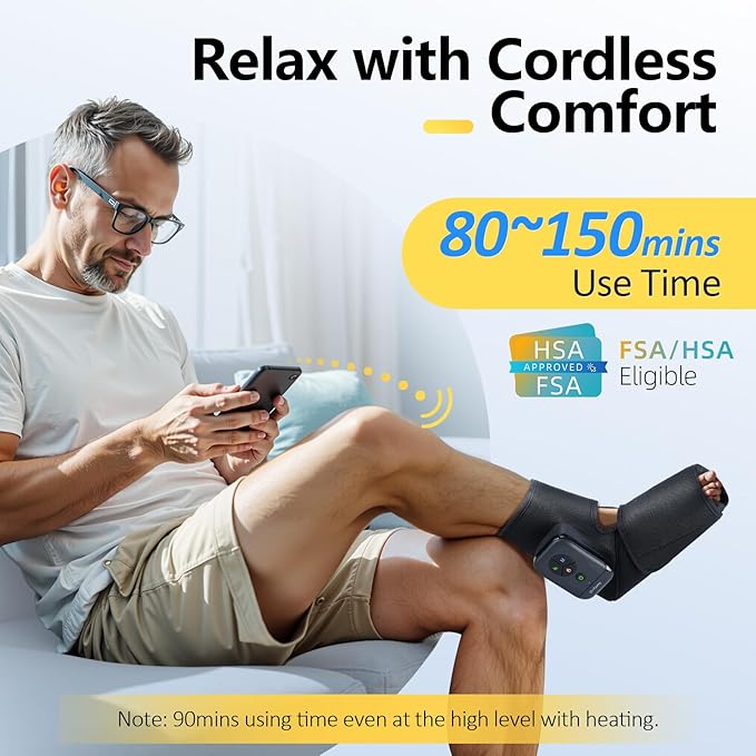 Comfytemp Air Compression Therapy Device K1007, Portable Foot Massager with Heat, Cordless Ankle Massage Boot for Pain Relief and Circulation, Ideal for Men Women Seniors (Fit Size 6 to 10)