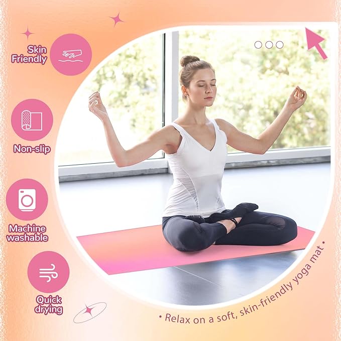 Peryiter Hot Yoga Towel, Yoga Mat Towel with Grip Dot Microfiber Non Slip Sweat Absorbent Mat for Pilates and Fitness, 72" x 24" Soft Blankets Cover for Workout, Gym(Purple and Orange)