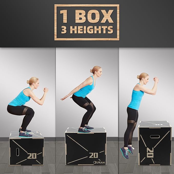 Non-Slip Wood Plyometric Jump Box- 3-in-1 Wooden Plyo Box for Home Gym and Outdoor Workout