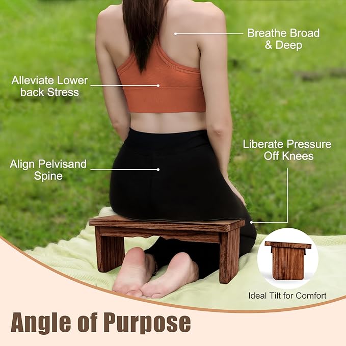 Folding Yoga Meditation Bench - Yoga Kneeling Bench for Adult, Wooden Zen Meditation Stool Kneeling Bench for Yoga Practice (Dark Brown)