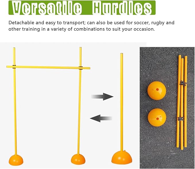 Agility Hurdles Soccer Training Agility Poles, Multi-Function Athletic Speed Hurdles for Athlete/Coach, Portable Sports Team Agility Obstacles Pole, Easy to Install(180cm/71in/6ft)