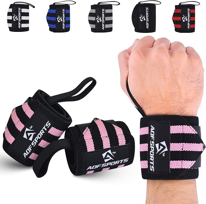 AQF Wrist Wraps for Weightlifting - USPA & IPL Approved 18" Gym Wrist Support with Thumb Loop - Heavy Duty Lifting Wrist Straps for Fitness, Workout, Powerlifting, & Bodybuilding (Pair)
