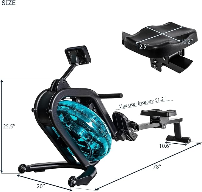 Water Rowing Machine Rower with LCD Monitor, Exercise Workout Water Rower for Home Use