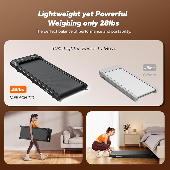 MERACH Walking Pad, Under Desk Treadmill, Portable Mini Treadmills for Home, Seamless One-Piece Molding Design, 265LBS Walkpad with Remote Control, APP, LED Display