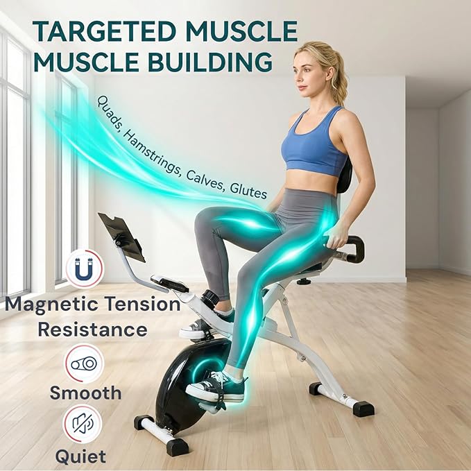 Foldable Recumbent Exercise Bike with High Backrest and Magnetic Resistance, Recumbent Exercise Bike for Home Workout，One Size-Multiple Styles Available