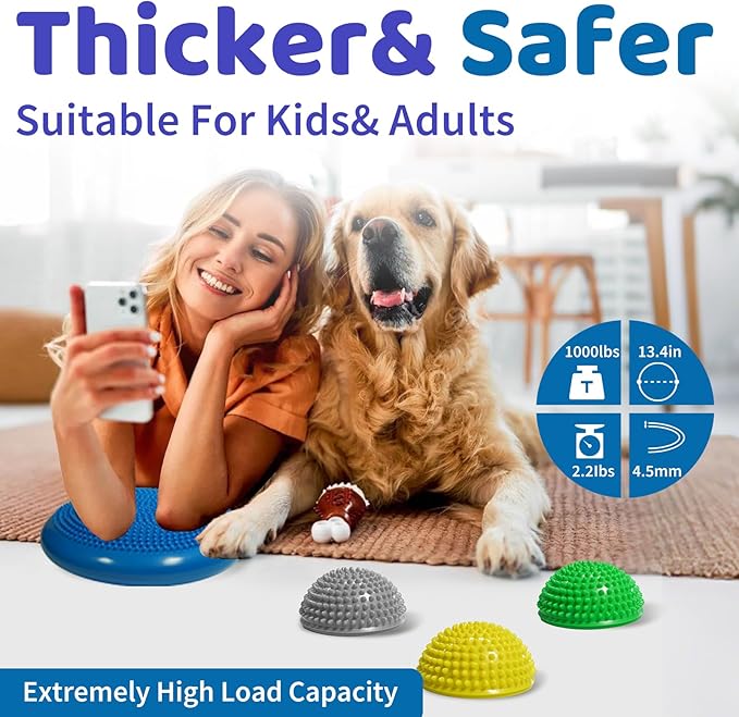 Wobble Cushion Set for Sensory Kids and Balance Training - Disc Plus 4 Pods, Board With Pump, Inflatable Stepping Pads for Adults
