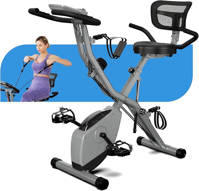 Foldable Exercise Bike Stationary Bikes for Home, 5 IN 1 Indoor Workout Bike, Cycling Bike with 16-Level Quiet Magnetic Resistance, 6.6 LBS Flywheel and 300LBS Capacity for Senior and Home Workout