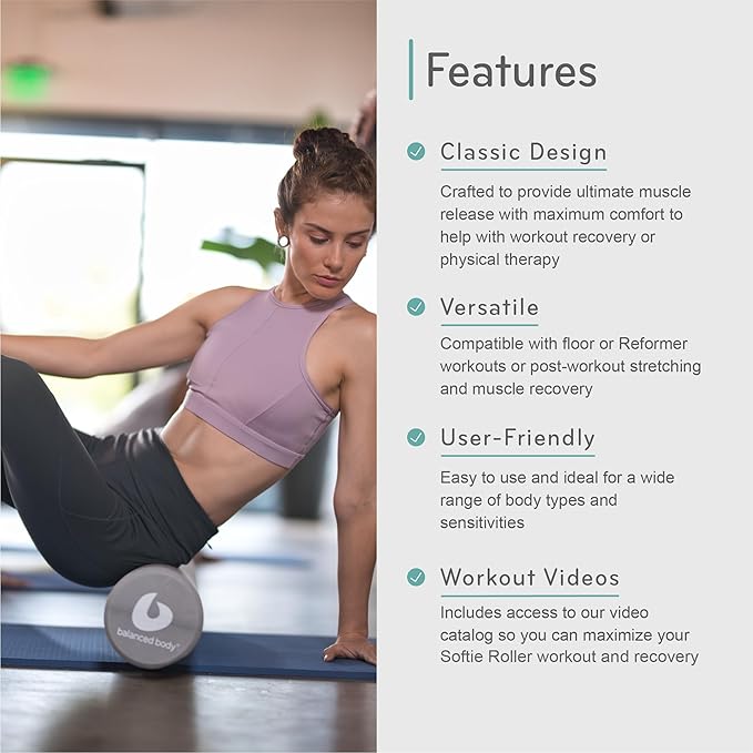 Balanced Body Softie Roller, Soft Foam Roller, Muscle-Release Roller, Muscle Roller for Post-Pilates Workout or Physical Therapy, Stretching Tool, Light Gray