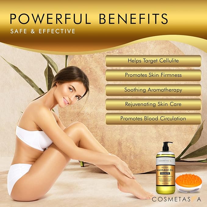 Cellulite Massage Oil with Massager Mitt - 100% Natural Cellulite Oil, Highly Absorbable and Deeply Penetrates Skin- Firms, Tones, Tightens & Moisturizes Skin By Cosmetasa 16.9 oz