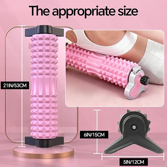 Foam Roller with Detachable Stand, 18” Deep Tissue Massage Roller, 3-Level Height Adjustable Support, Beginner-Friendly Design for Home Workout & Muscle Recovery - Pink