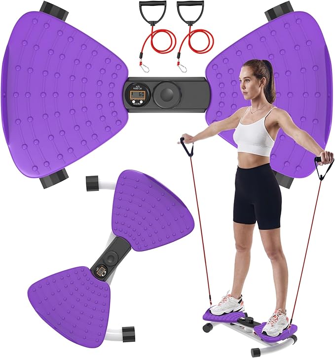 Waist Twister Machine, Adjustable Exercise Twist Board for Women Men, Noiseless Ab Twister for Home Gym Equipment, 330 lbs Capacity | Track Time, Reps, Calories with Digital Display (Purple)