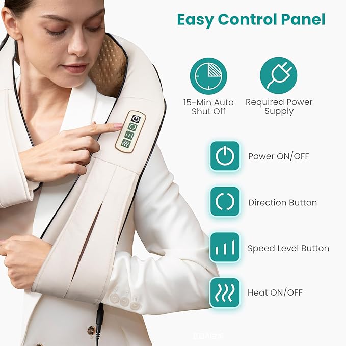 Nekteck Shiatsu Neck Massager with Heat for Pain Relief Deep Tissue, 2026 Upgraded 3D Back Shoulder Kneading Massage Pillow, Body Muscle Relaxation Tools Gifts for Him Her, Beige (NOT Cordless)
