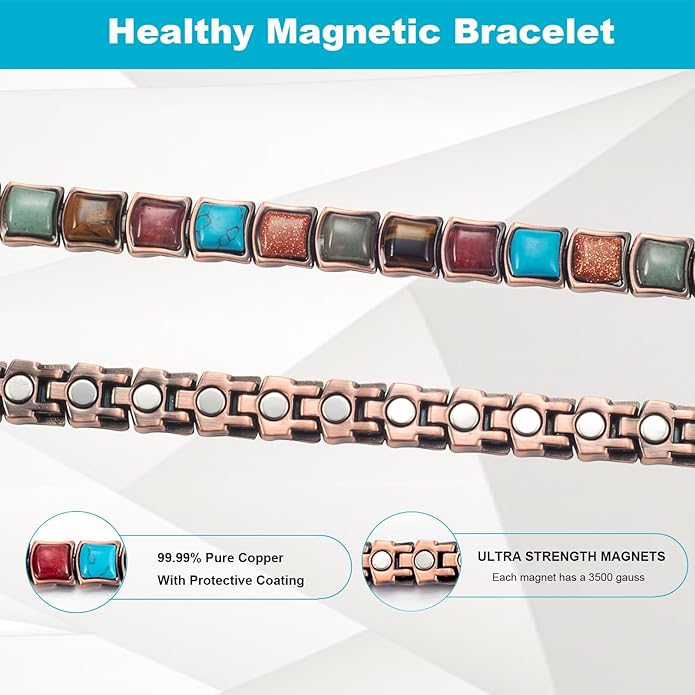 Copper Bracelets for Women, Pure Copper with Colored Turquoise Bracelet, 3500 Gauss Magnets, Fashion Jewelry（FUTI-1）