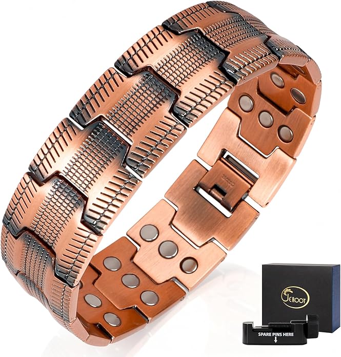 JEROOT Men's 99.99% Pure Copper Magnetic Bracelet, 3500 Gauss Magnets Adjustable with Sizing Tool
