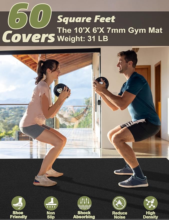 innhom Large Exercise Mat 6'x4'/7'x5'/8'x6'/9'x6'/10'x6' Workout Mat Gym Flooring for Home Gym Mats Exercise Mats for Home Workout Thick Floor Mat for Fitness